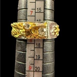 Dragon Wrap Around 925 Silver Gold Tone Nugget Style Ring Size 7.5 Textured Band